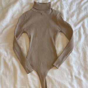 Fashion Nova Taupe Ribbed Bodysuit